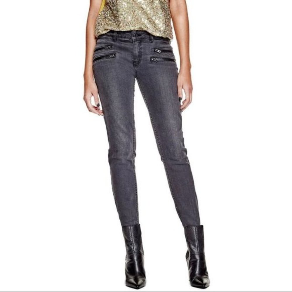 Guess Tapered Moto Zip Skinny Jean in Faded Black